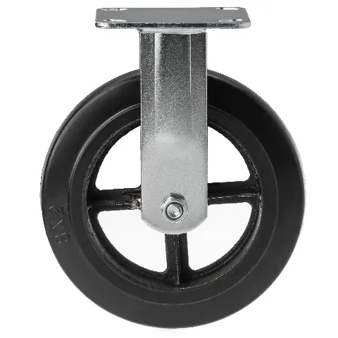 Большегрузное чугунное колесо 200 мм (неповоротное, площадка, черная резина, роликоподшипник) - FCD 80